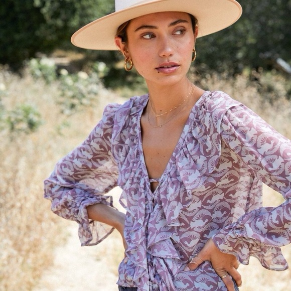 Rachell Pally Chiffon Eros Dove Print Top NEW - Picture 6 of 6